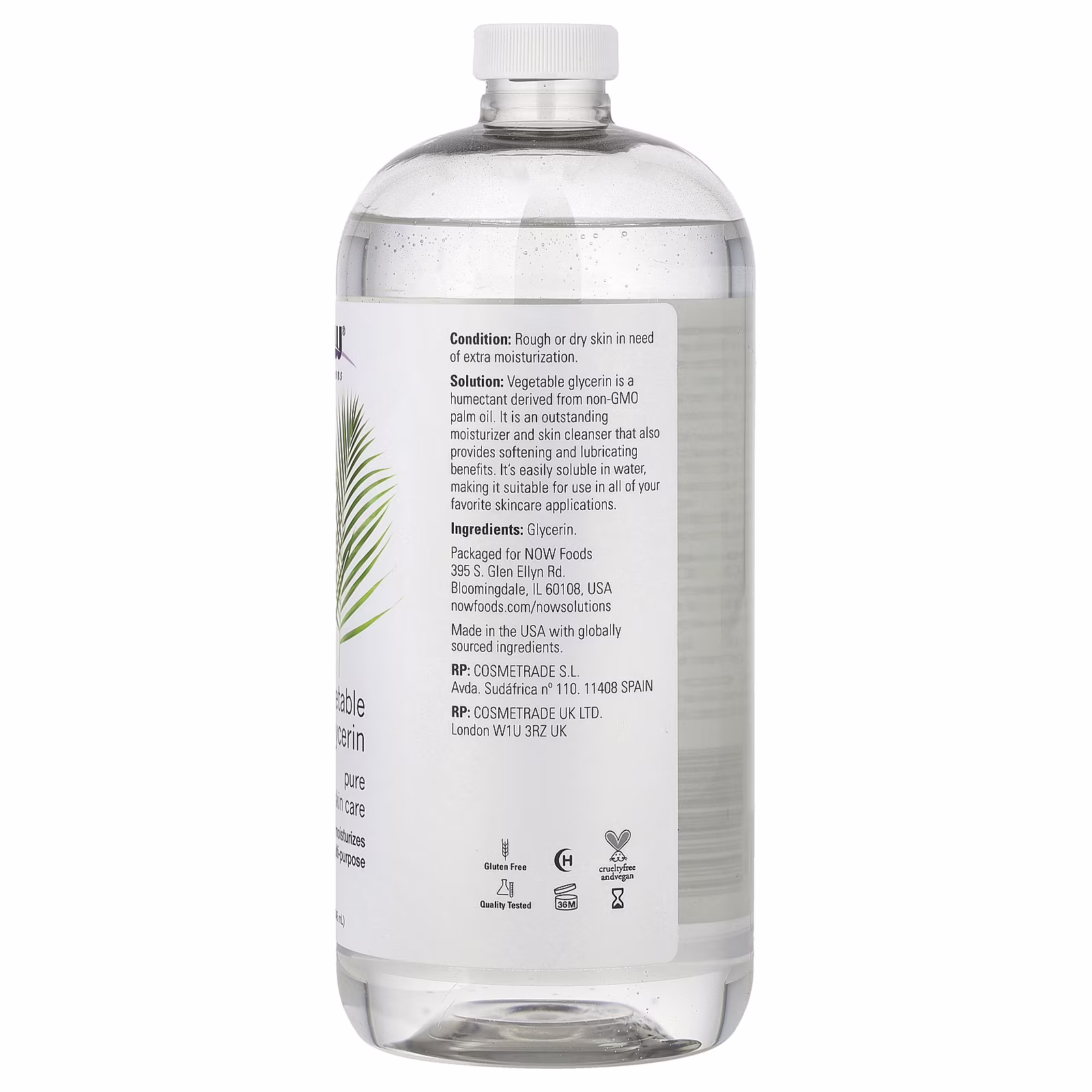 Solutions, Glicerina vegetal, 946 ml (32 oz. líq.), NOW Foods