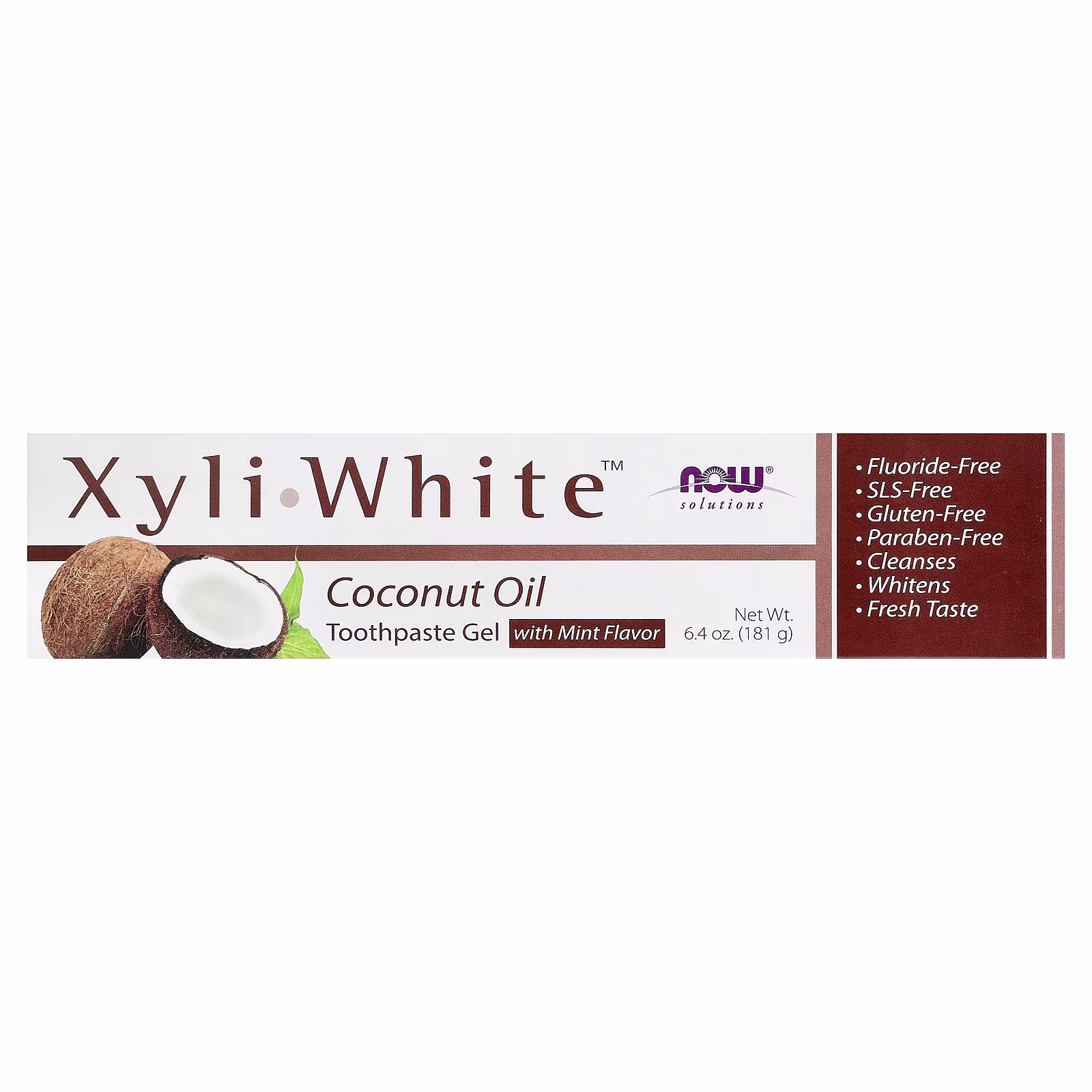 Solutions, XyliWhite™, Pasta dental en gel, Aceite de coco, Menta, 181 g (6,4 oz), NOW Foods