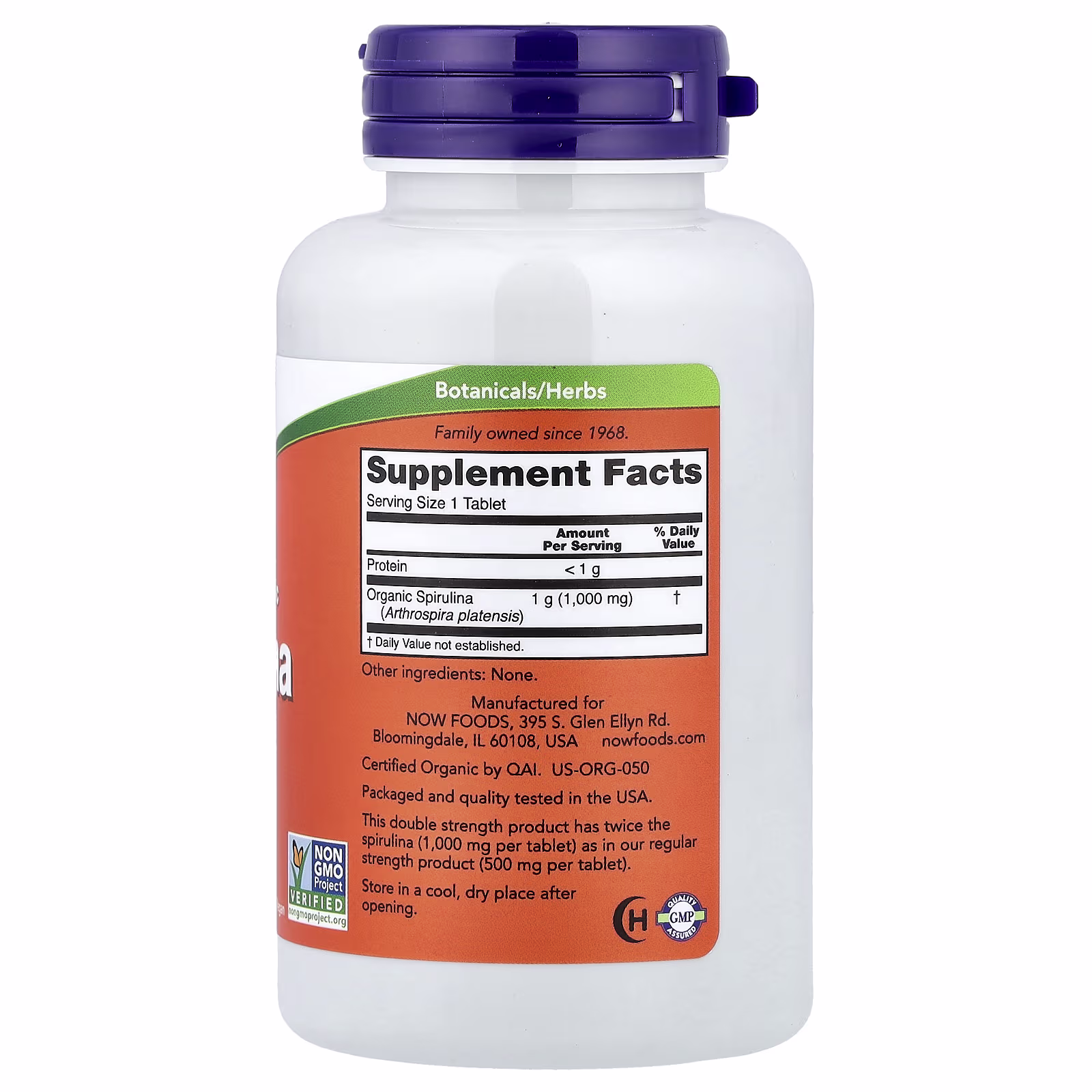 Espirulina orgánica certificada, 1000 mg, 120 tabletas, NOW Foods