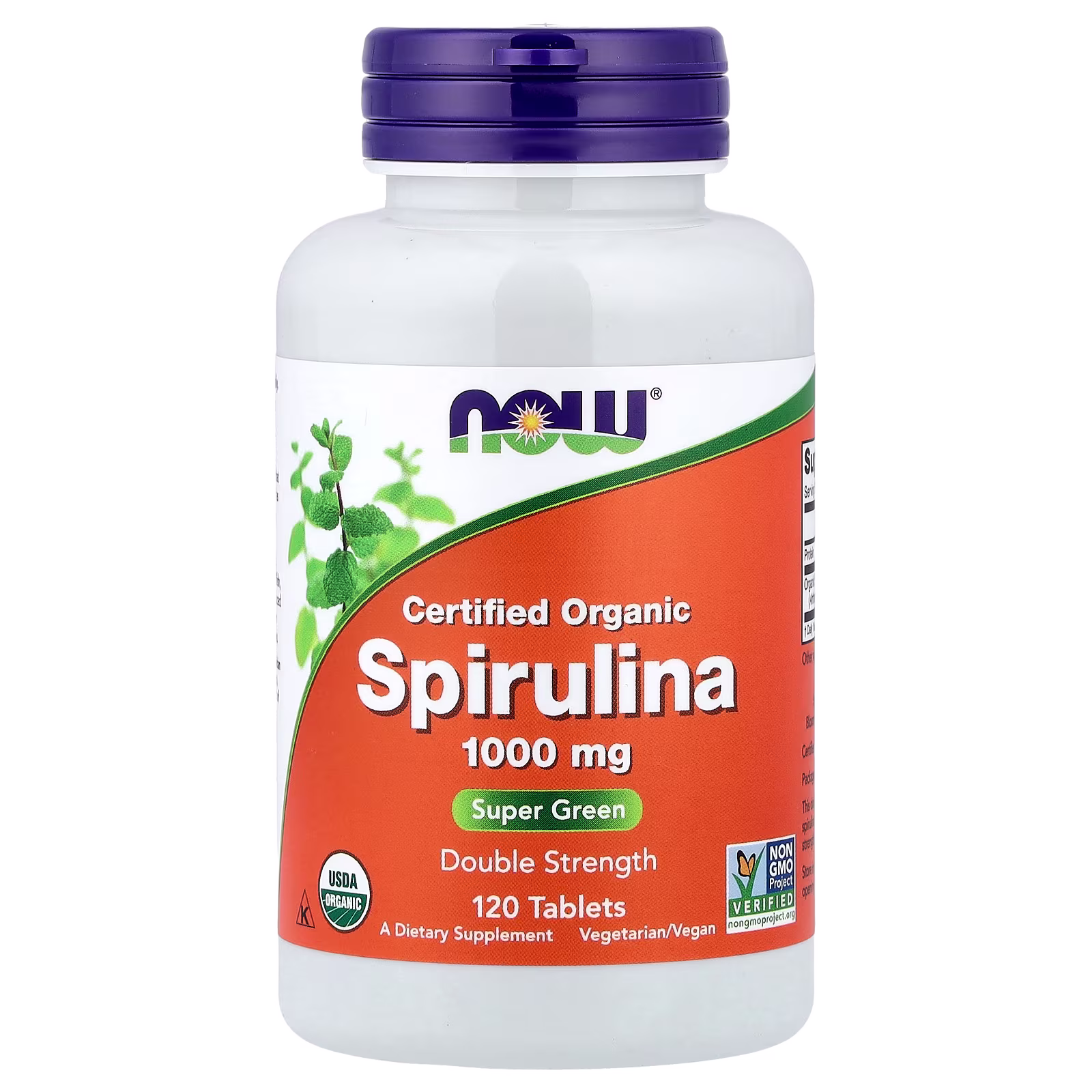 Espirulina orgánica certificada, 1000 mg, 120 tabletas, NOW Foods