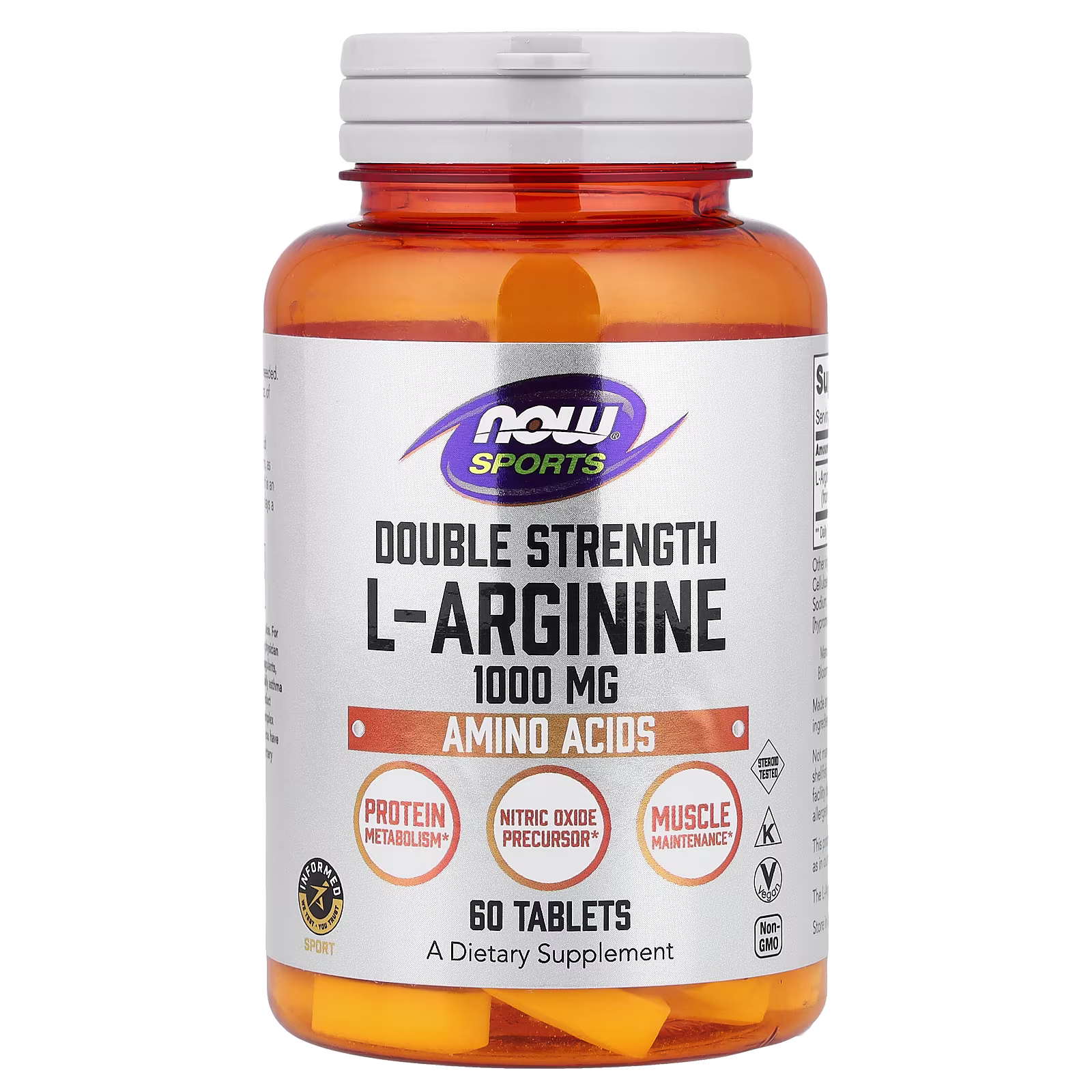 L-arginina, 1000 mg, 60 tabletas, NOW Foods