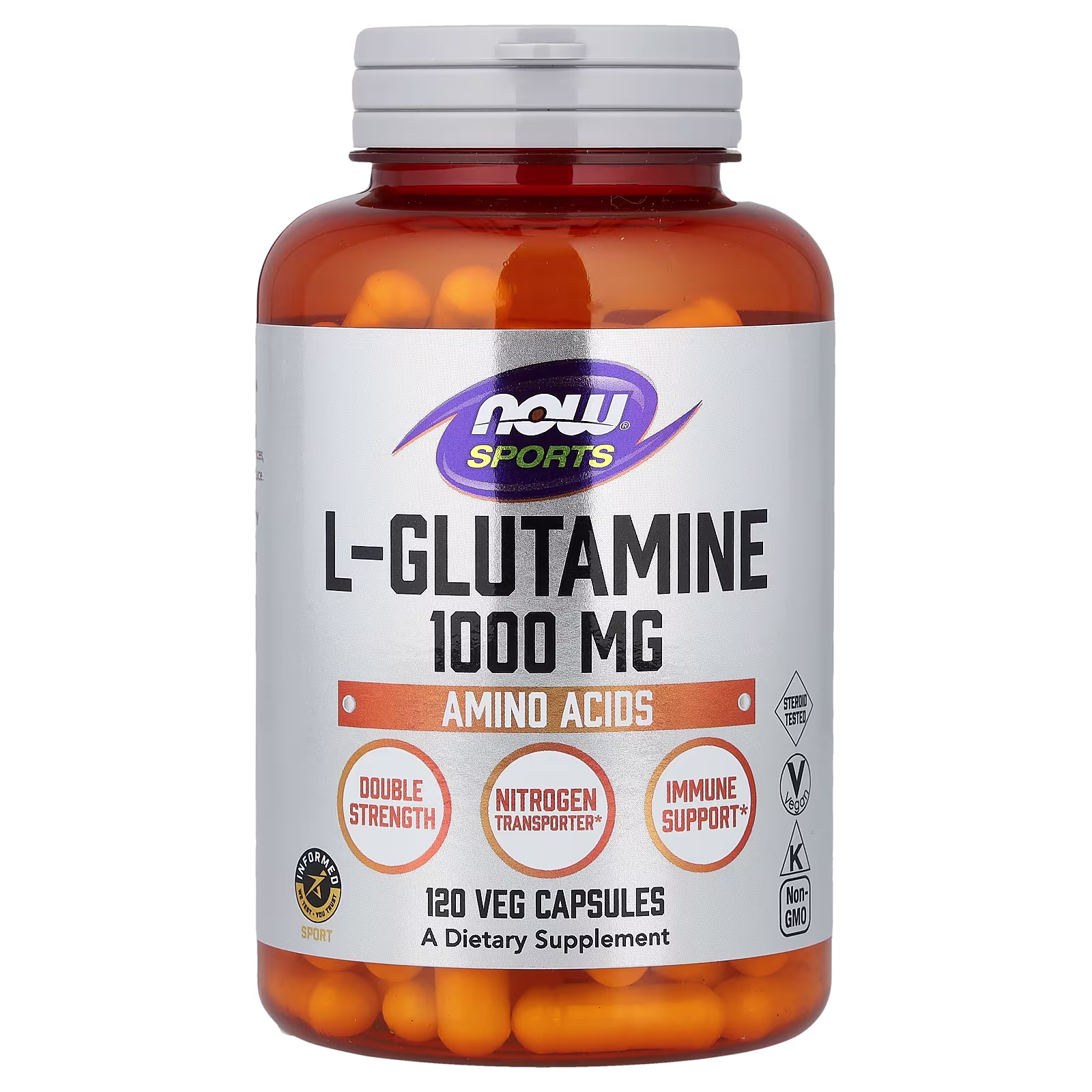 Sports, L-glutamina, 1000 mg, 120 cápsulas vegetales, NOW Foods