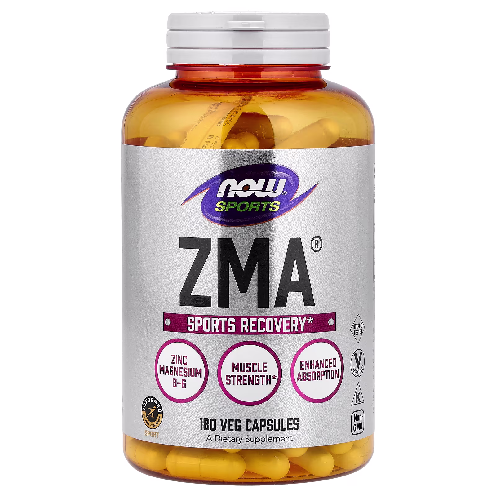 Sports, ZMA®, Suplemento de zinc, magnesio y vitamina B6, 180 cápsulas vegetales, NOW Foods