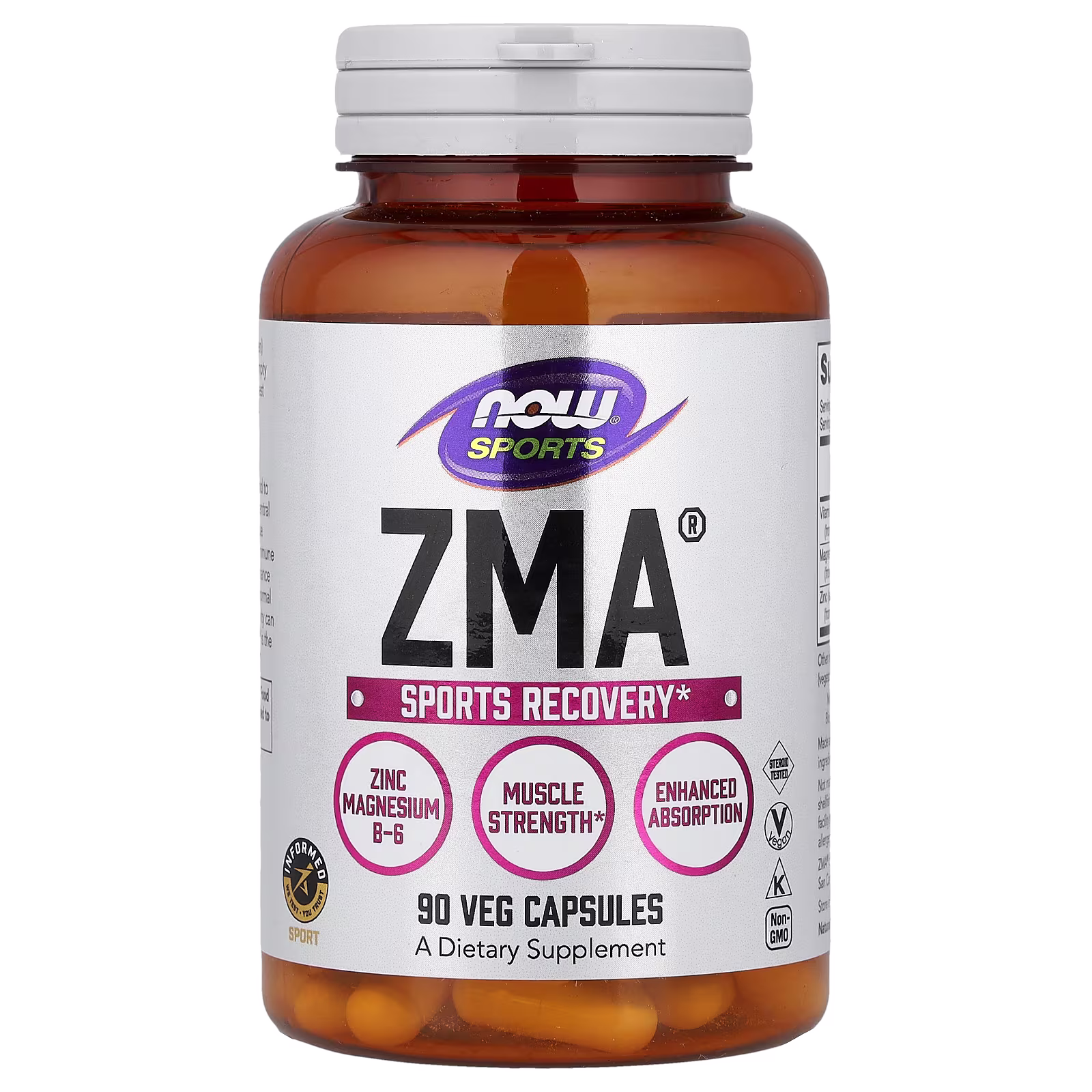Sports, ZMA®, Suplemento de zinc, magnesio y vitamina B6, 90 cápsulas vegetales, NOW Foods