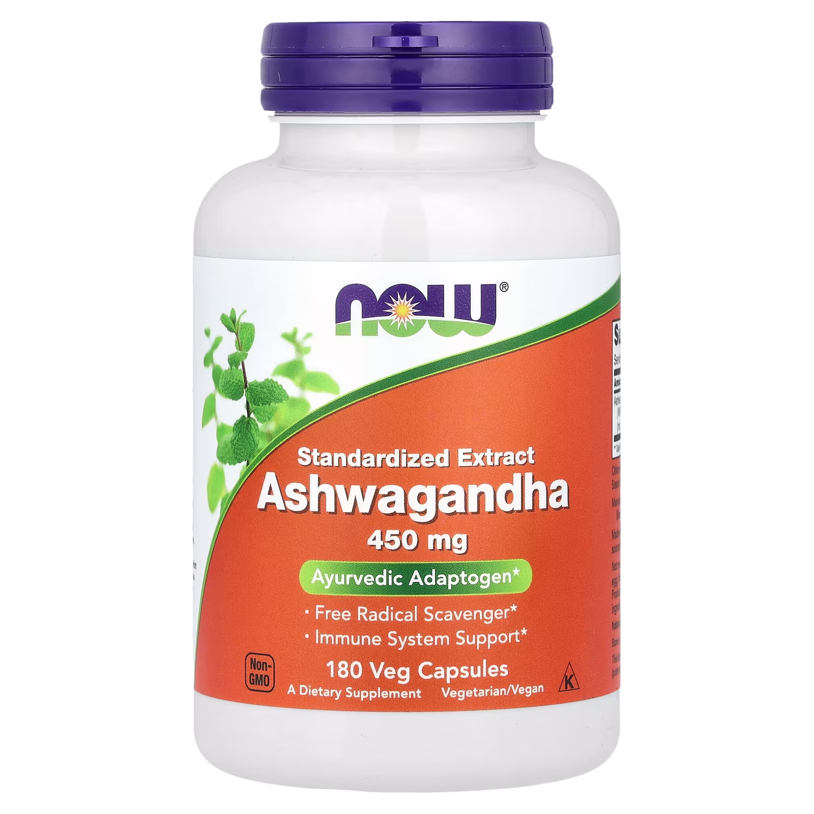 Extracto estandarizado de ashwagandha, 450 mg, 180 cápsulas vegetales, NOW Foods