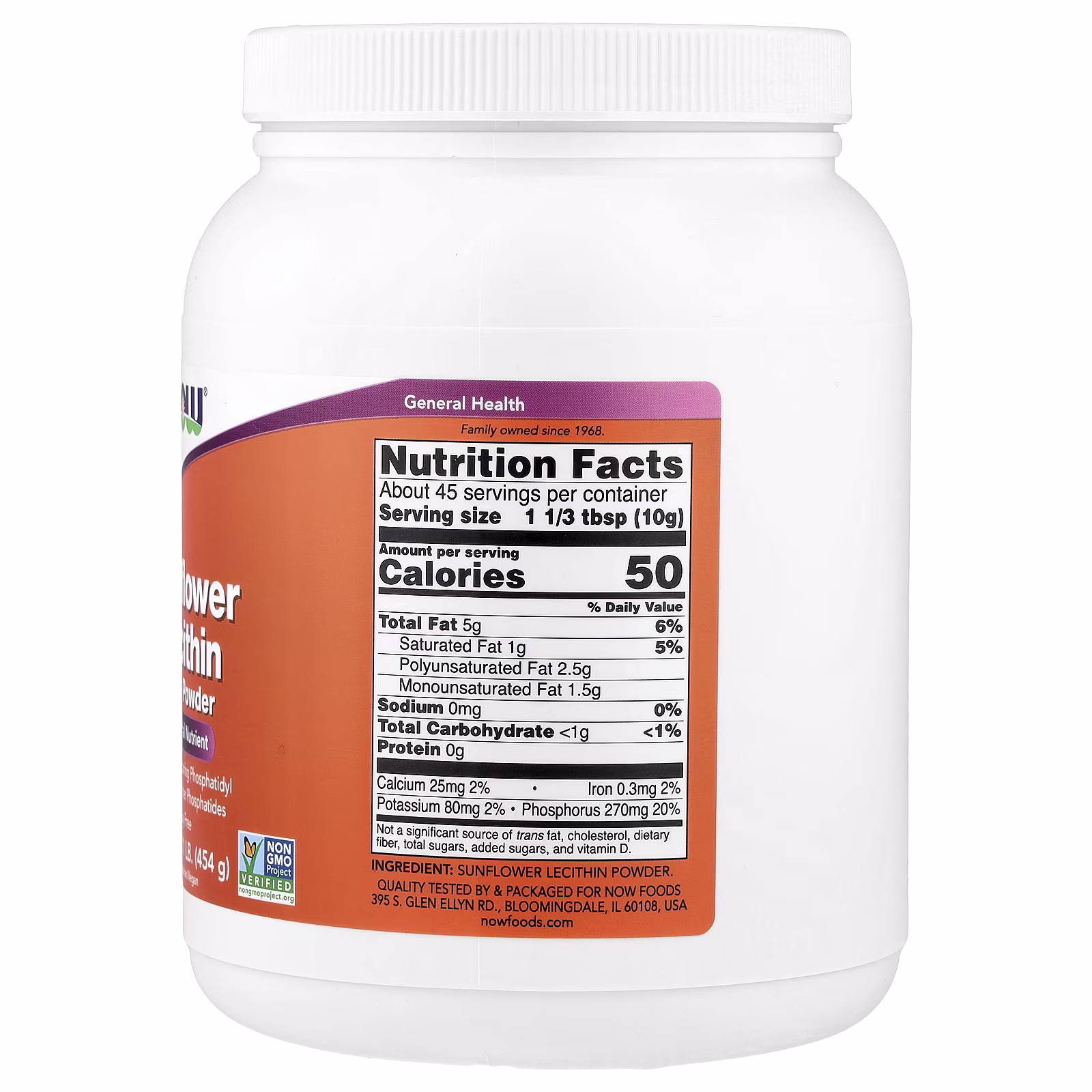 Lecitina de girasol pura en polvo, 454 g (1 lb), NOW Foods
