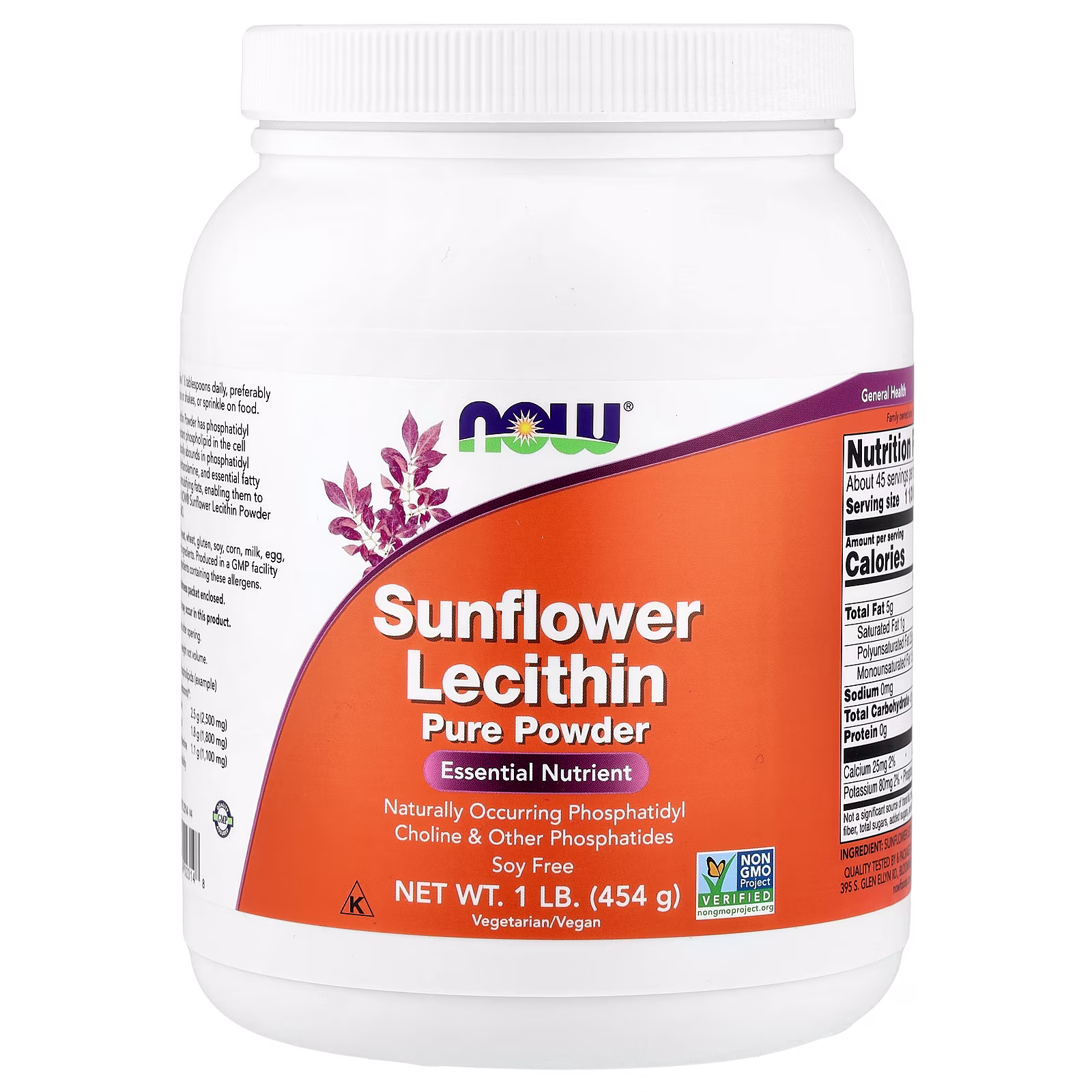 Lecitina de girasol pura en polvo, 454 g (1 lb), NOW Foods