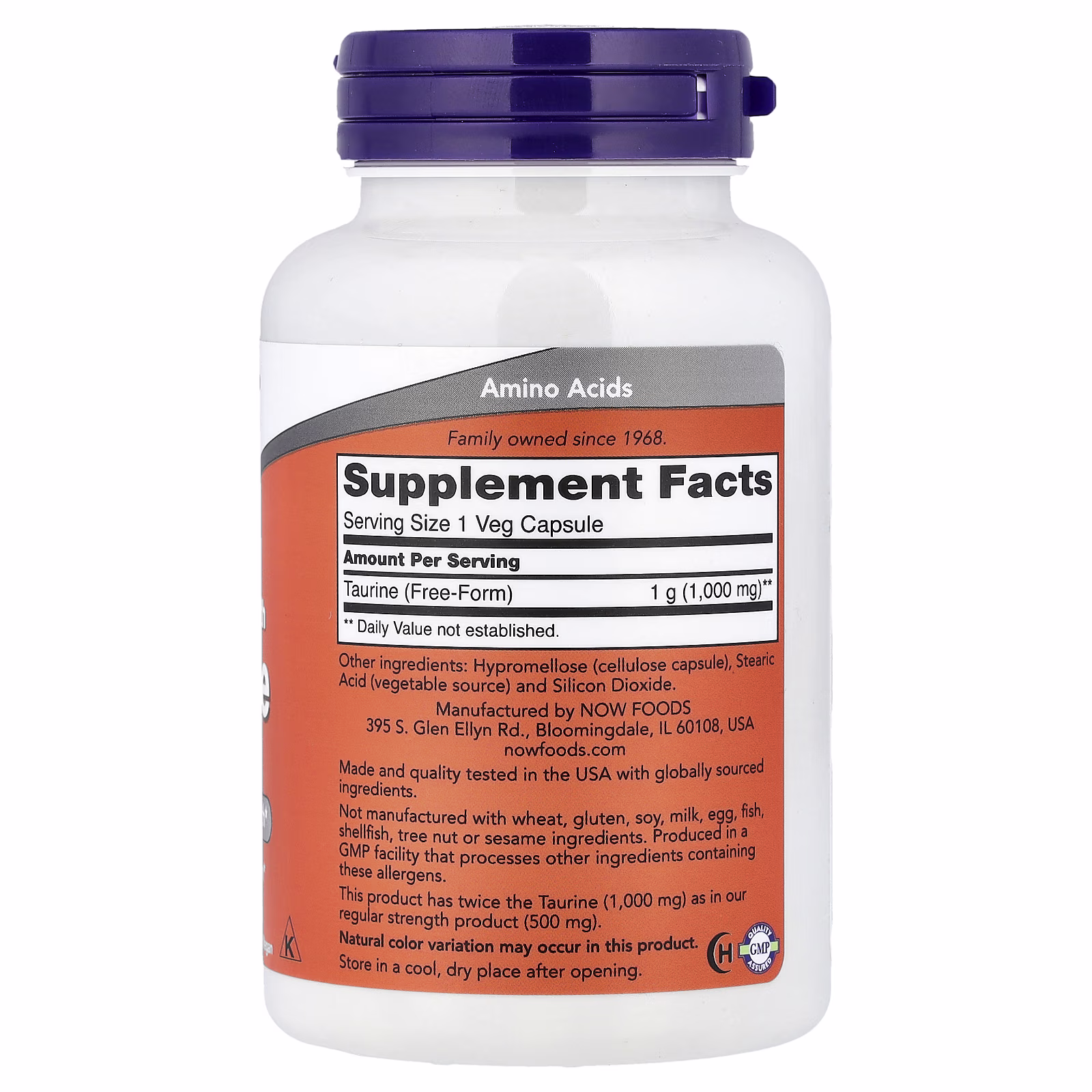 Taurina, 1000 mg, 100 cápsulas vegetales, NOW Foods