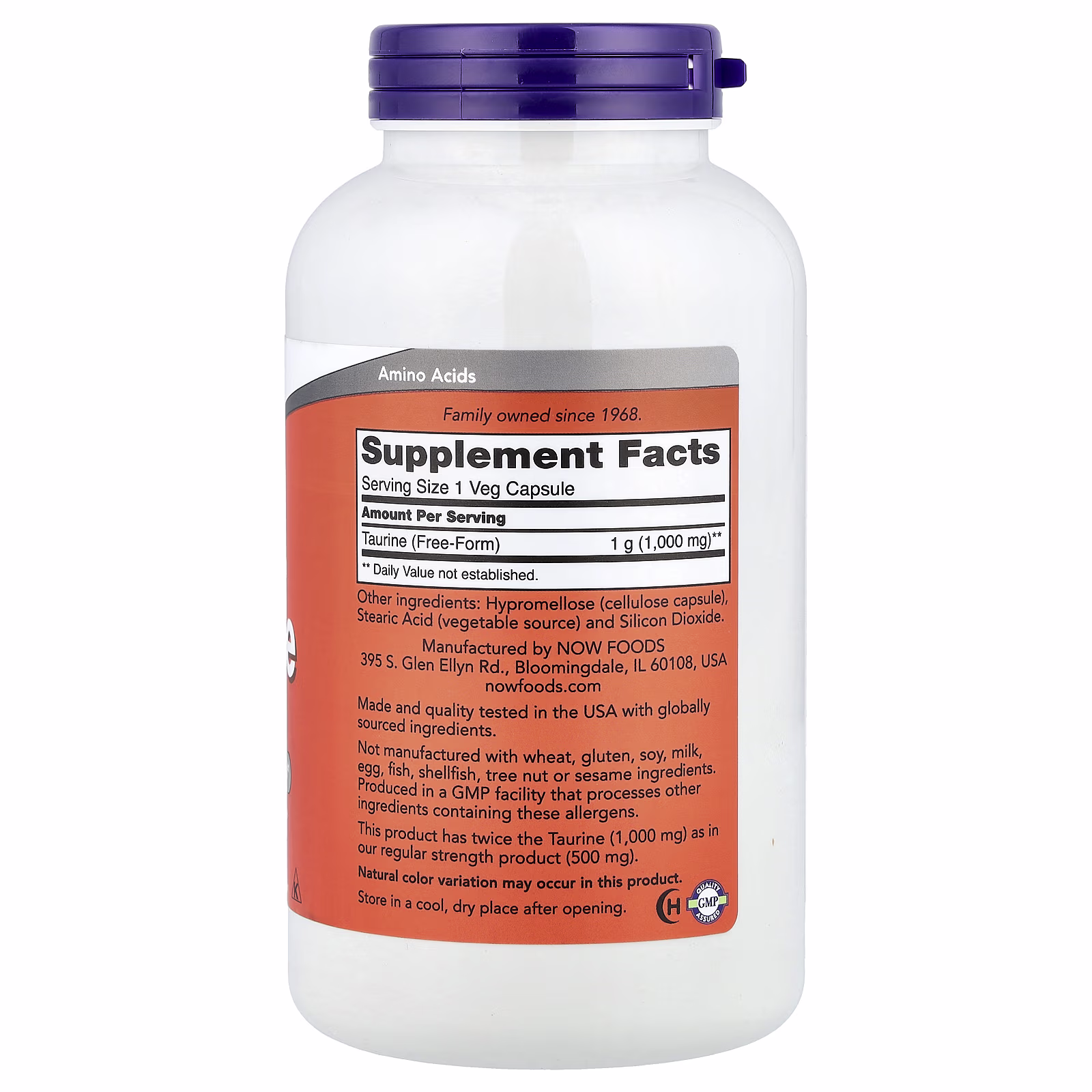 Taurina, 1000 mg, 250 cápsulas vegetales, NOW Foods