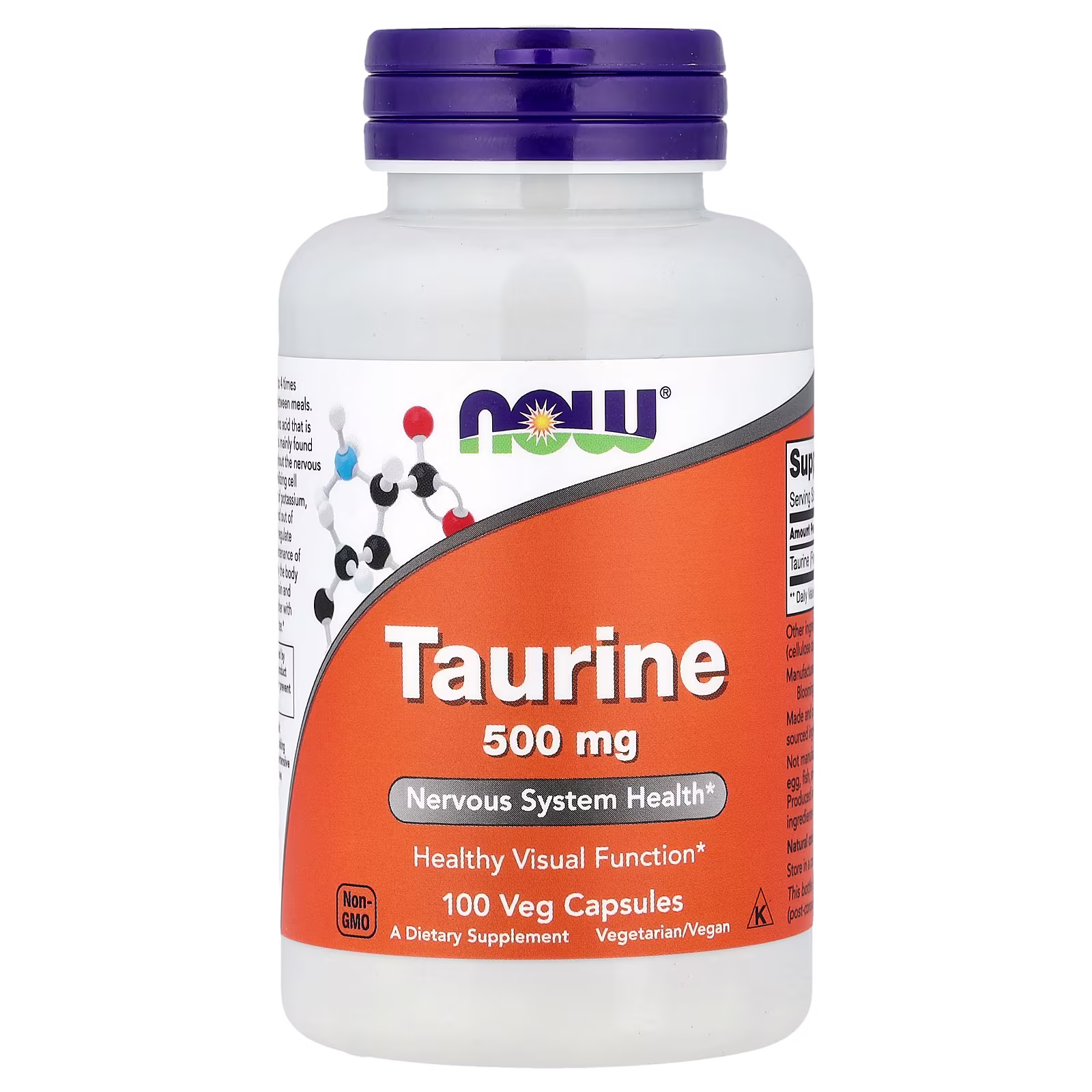 Taurina, 500 mg, 100 cápsulas vegetales, NOW Foods