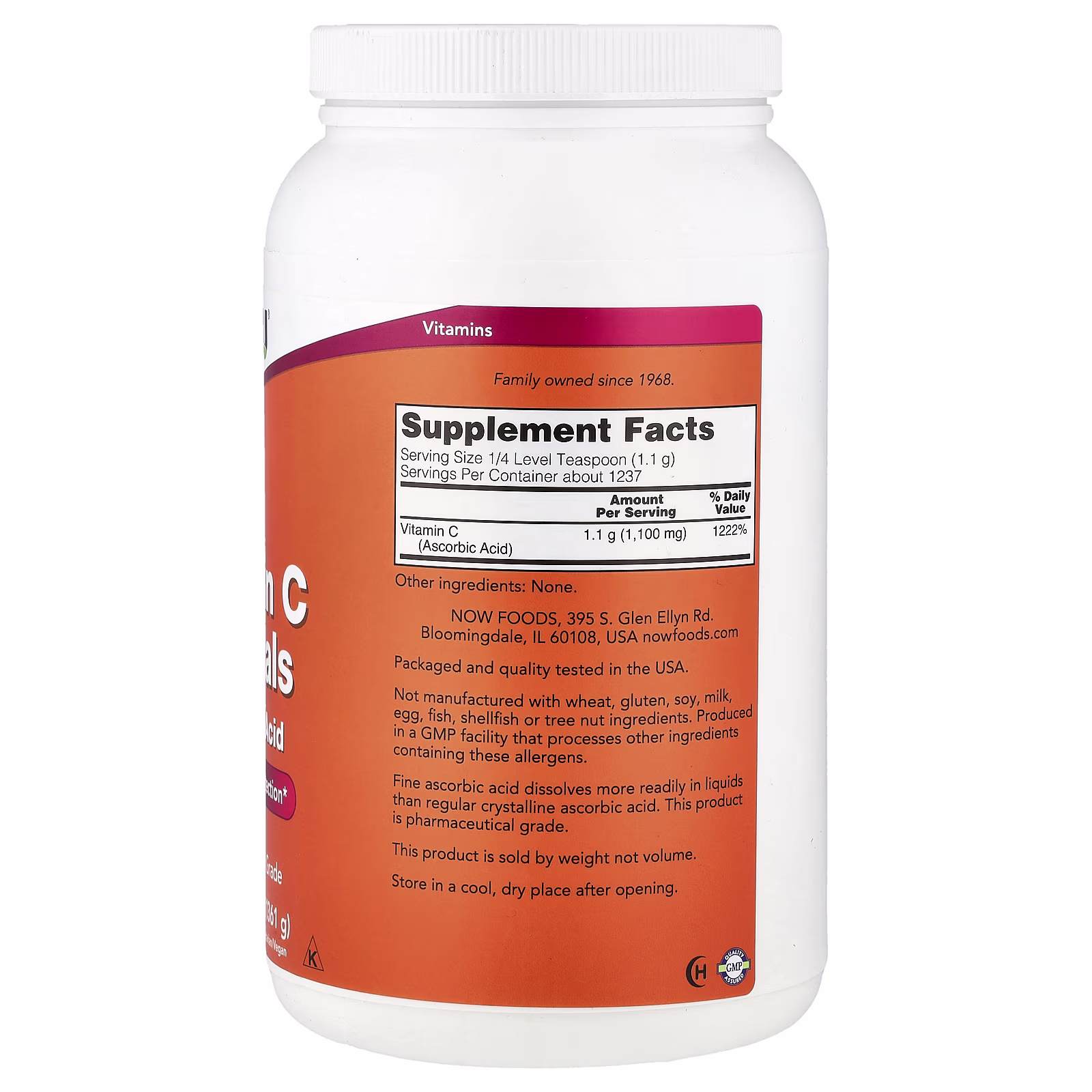 Vitamina C en cristales, 1361 g (3 lb), NOW Foods