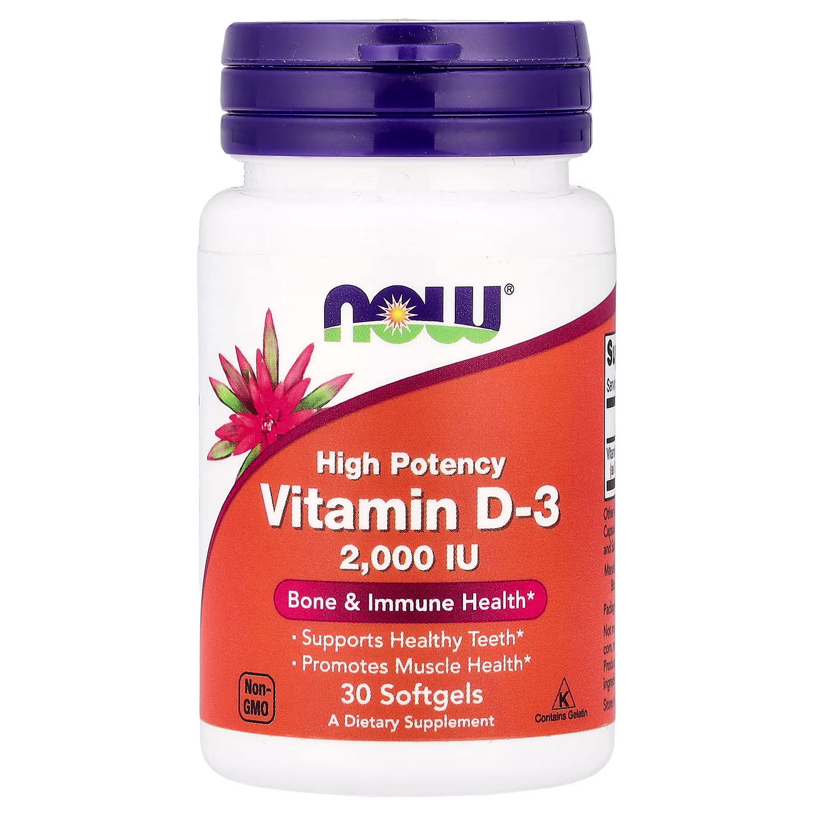 Vitamina D3, 2000 UI, 30 cápsulas blandas, NOW Foods