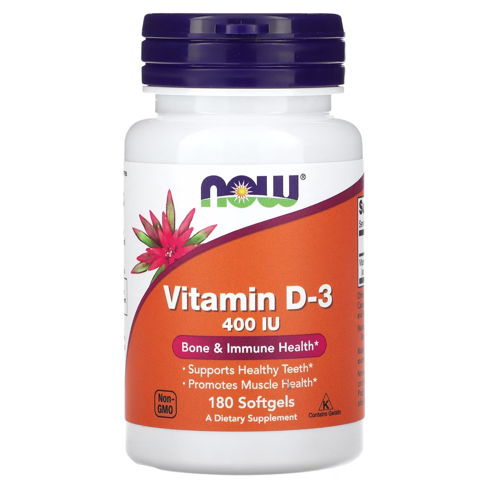 Vitamina D3, 400 UI, 180 cápsulas blandas, NOW Foods