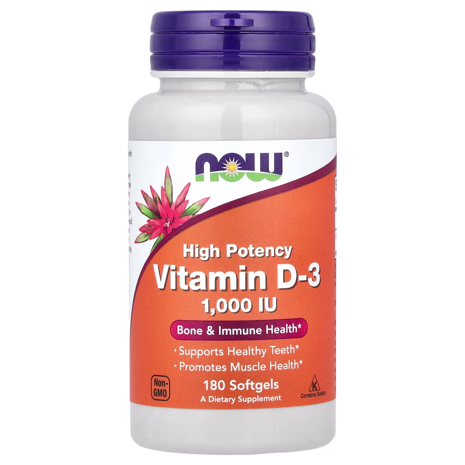 Vitamina D3, Alta potencia, 1000 UI, 180 cápsulas blandas, NOW Foods