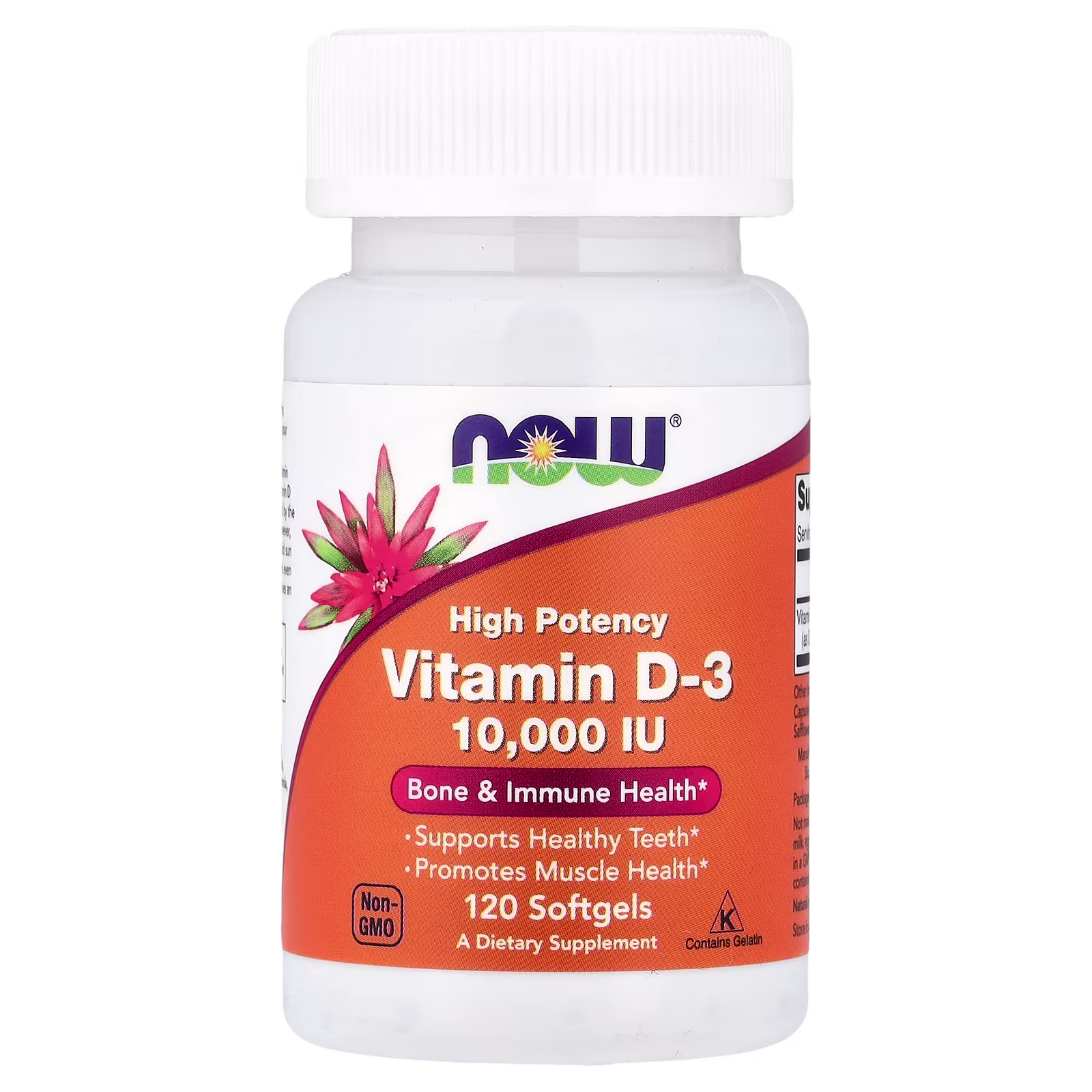 Vitamina D3, Alta potencia, 10.000 UI, 120 cápsulas blandas, NOW Foods