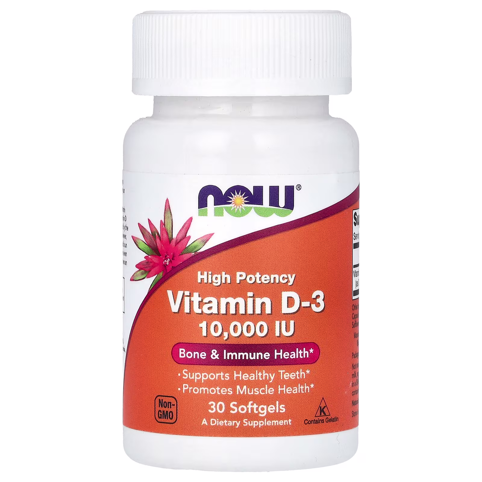 Vitamina D3, Alta potencia, 10.000 UI, 30 cápsulas blandas, NOW Foods
