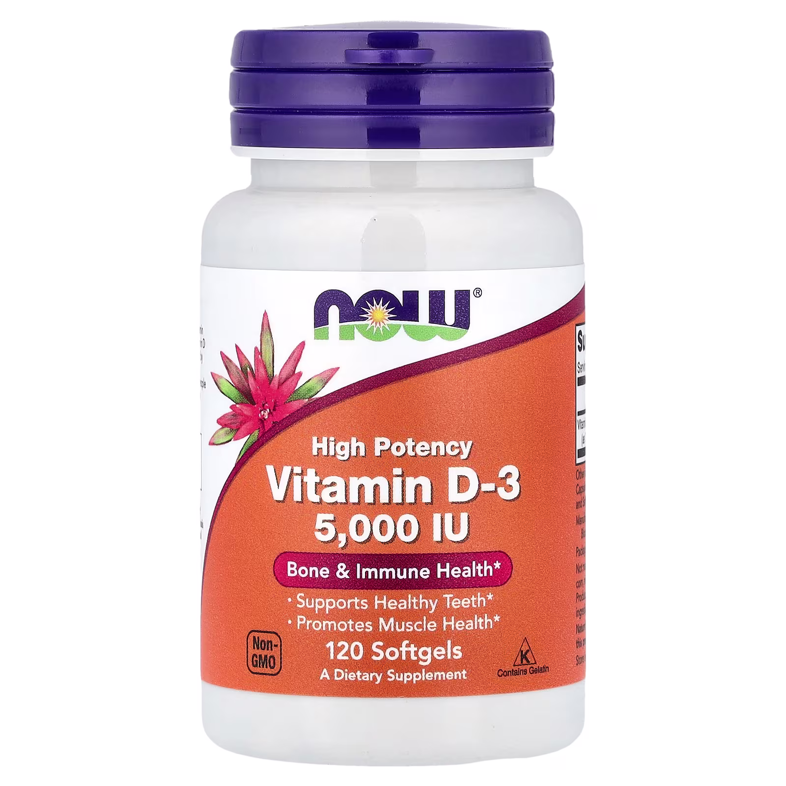 Vitamina D3, Alta potencia, 125 mcg (5000 UI), 120 cápsulas blandas, NOW Foods