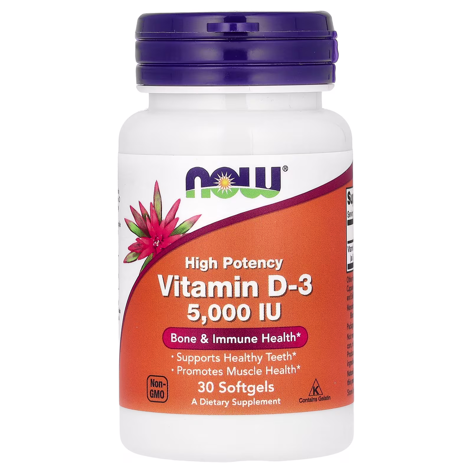 Vitamina D3, Alta potencia, 5000 UI, 30 cápsulas blandas, NOW Foods