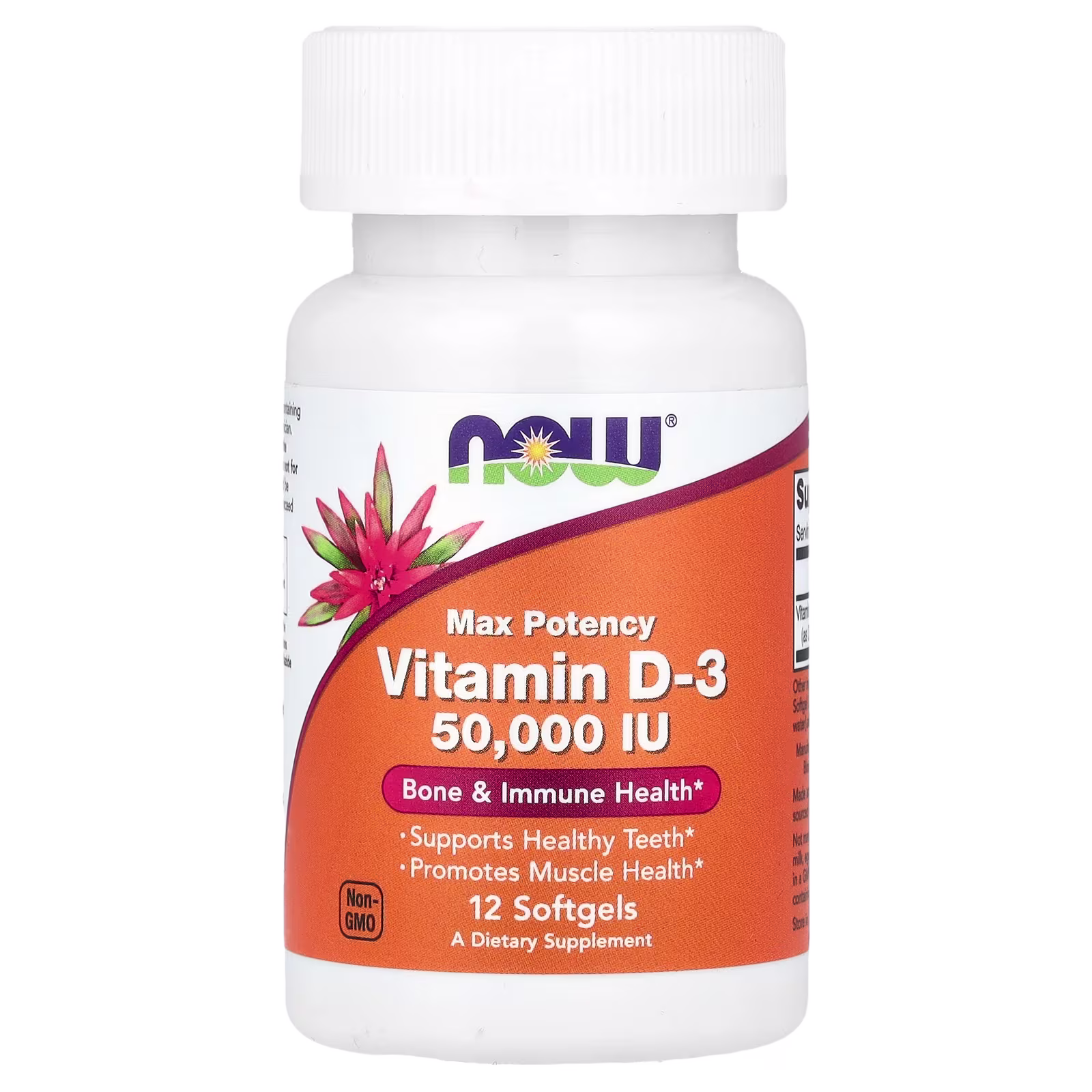 Vitamina D3, Máxima potencia, 50.000 UI, 12 cápsulas blandas, NOW Foods