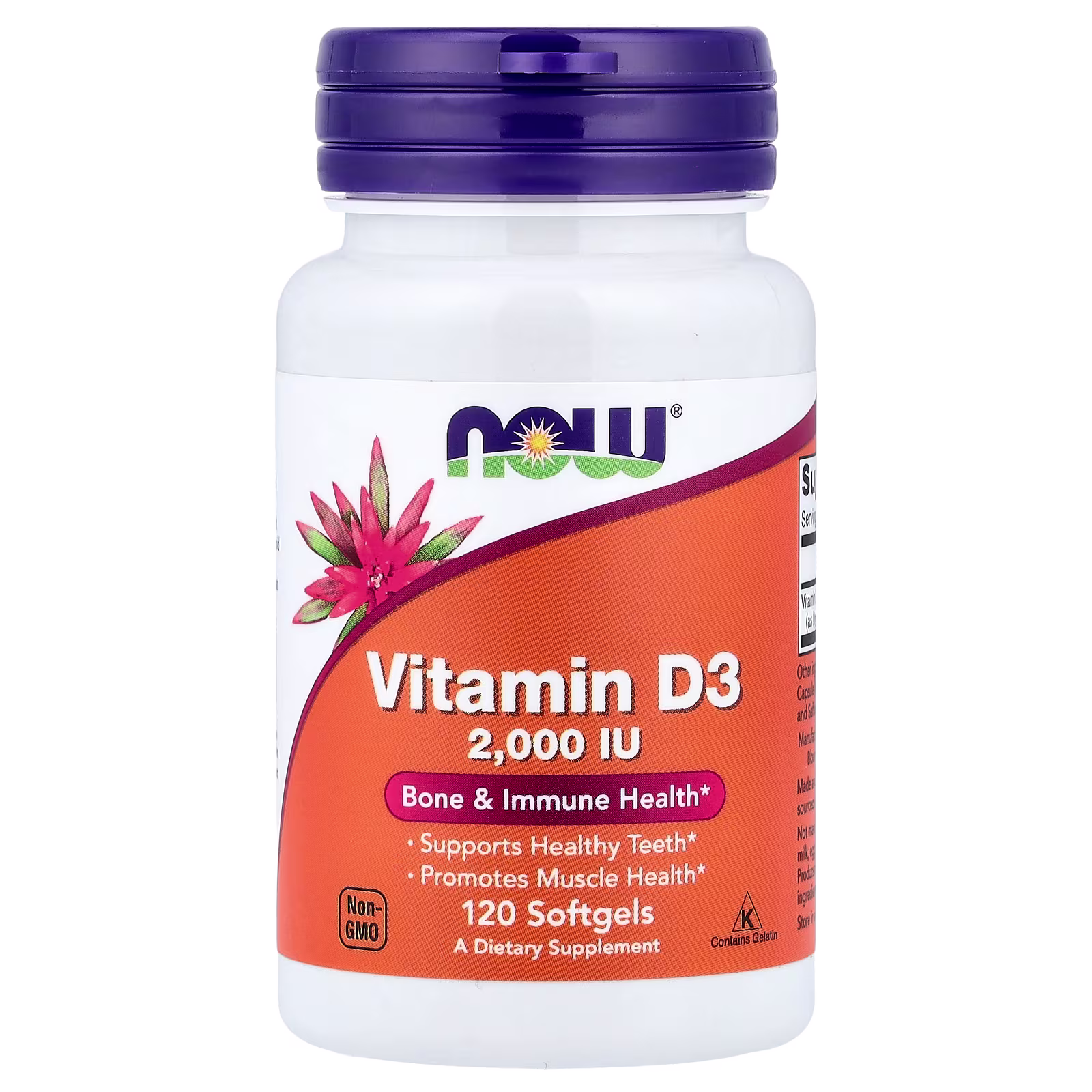 Vitamina D3, 2000 UI, 120 cápsulas blandas, NOW Foods