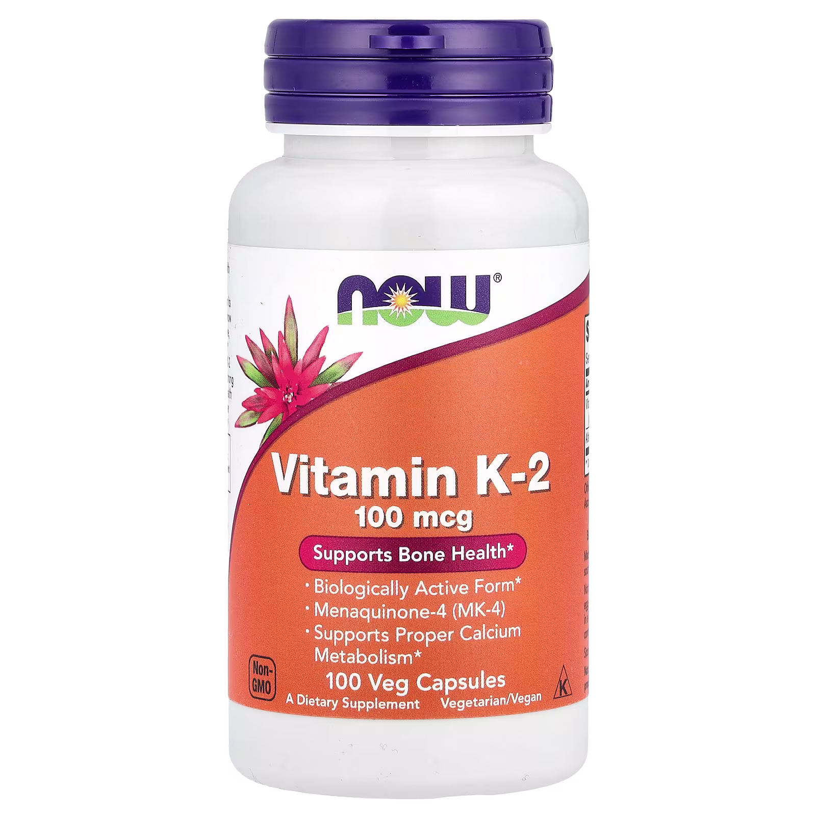 Vitamina K2, 100 mcg, 100 cápsulas vegetales, NOW Foods