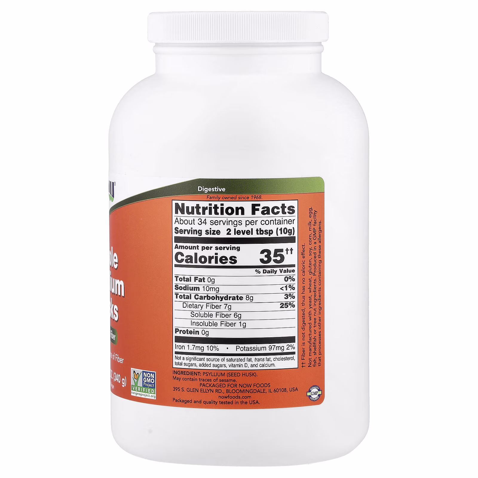 Cáscaras de psyllium enteras, 340 g (12 oz), NOW Foods