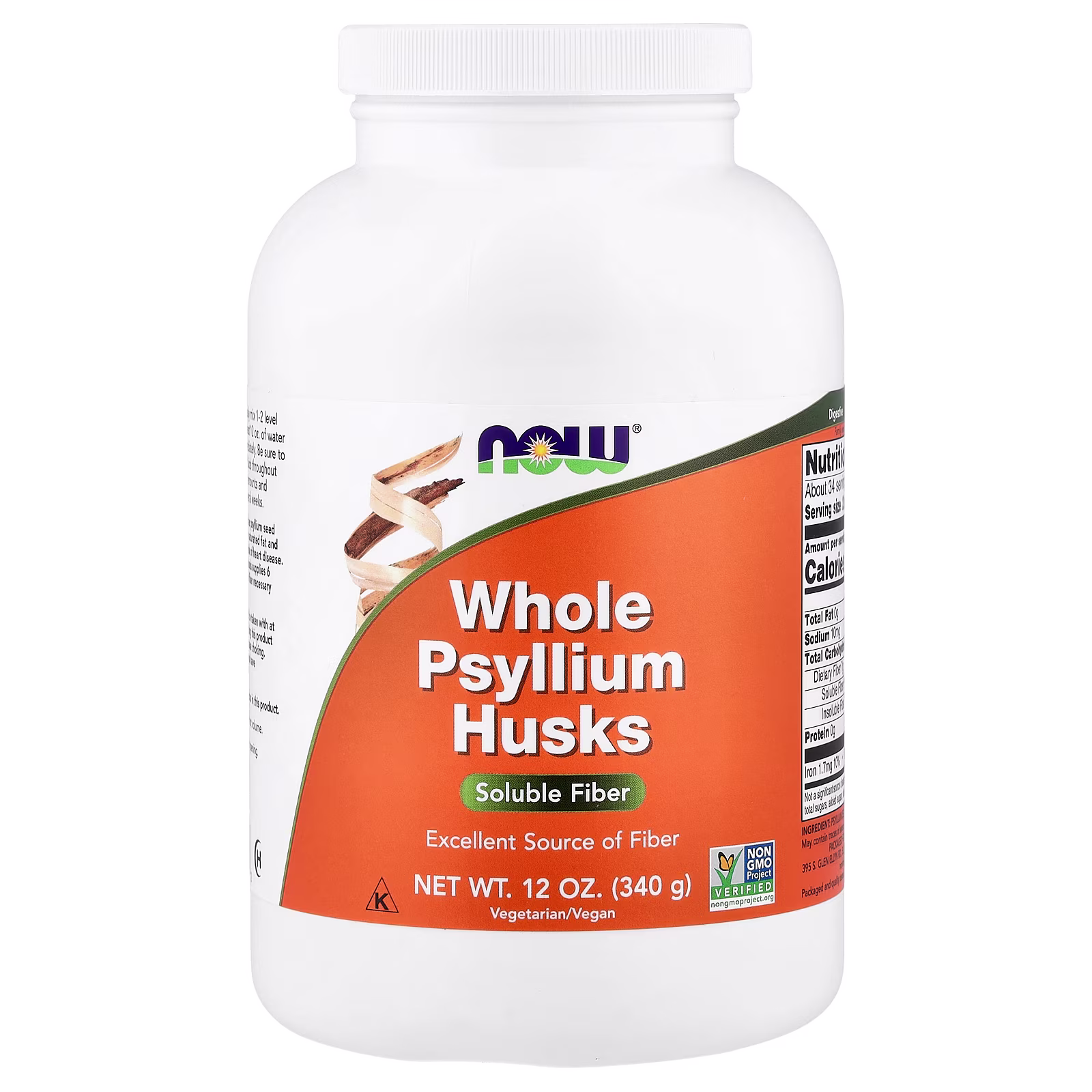 Cáscaras de psyllium enteras, 340 g (12 oz), NOW Foods