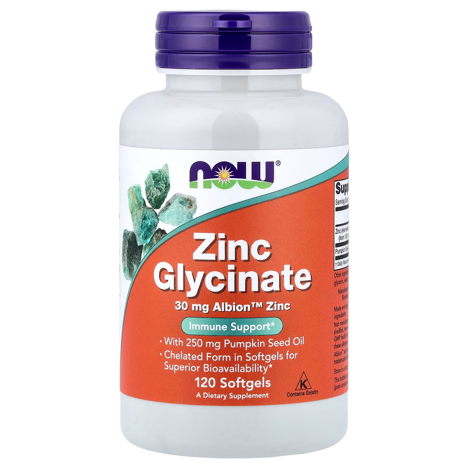 Glicinato de zinc, 120 cápsulas blandas, NOW Foods