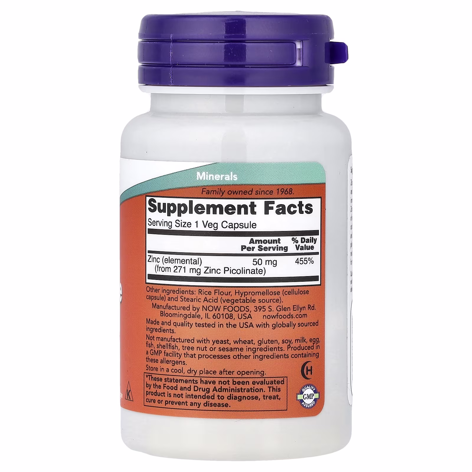 Picolinato de zinc, 50 mg, 30 cápsulas vegetales, NOW Foods