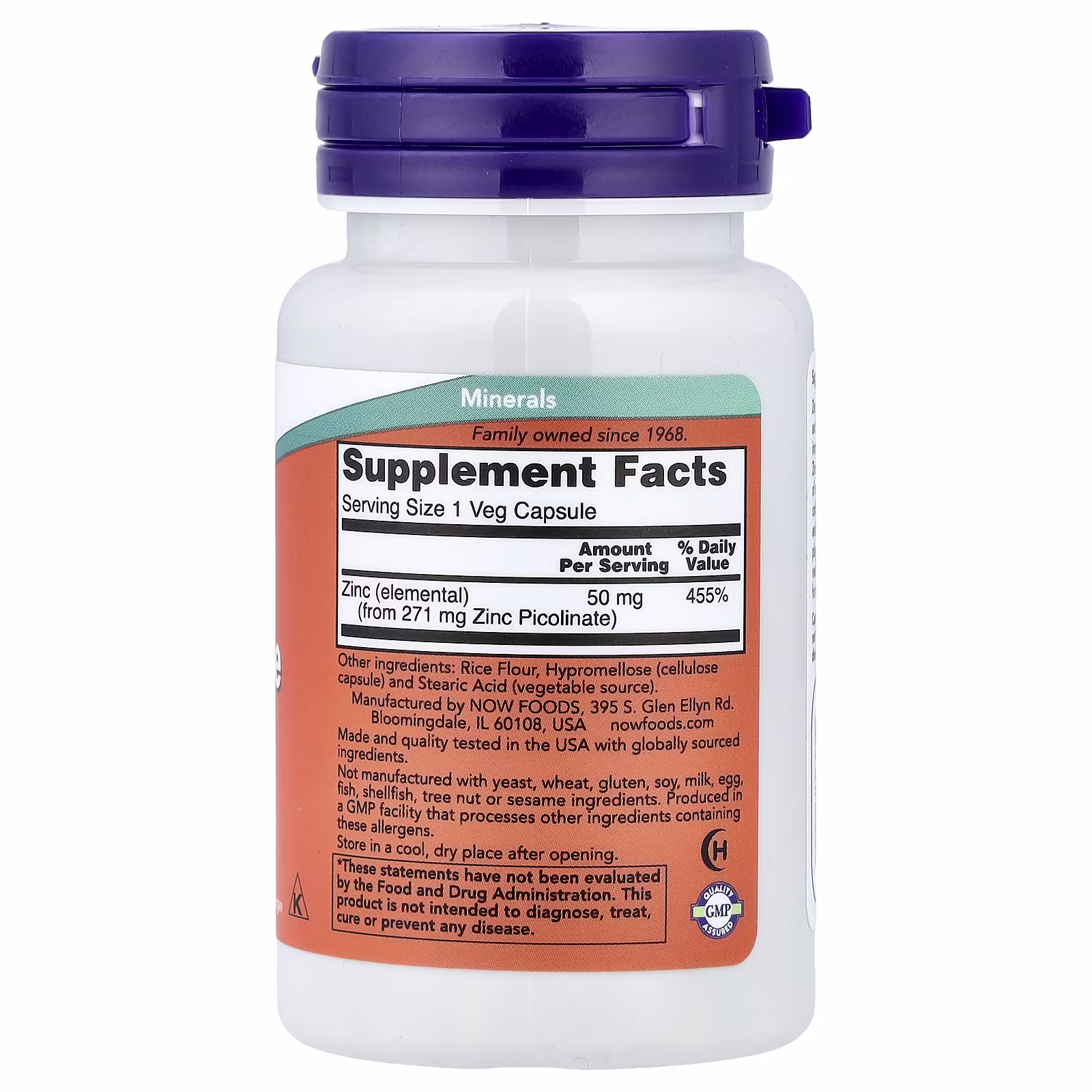 Picolinato de zinc, 50 mg, 60 cápsulas vegetales, NOW Foods